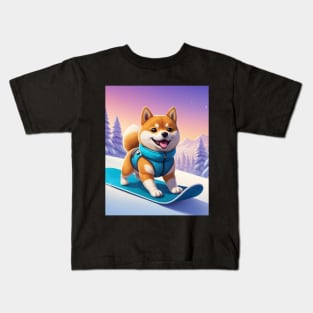 Snowboarding Shiba Inu Kids T-Shirt